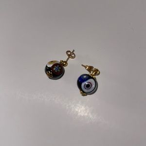 Cloissoine Blue Round Post/gold Earrings